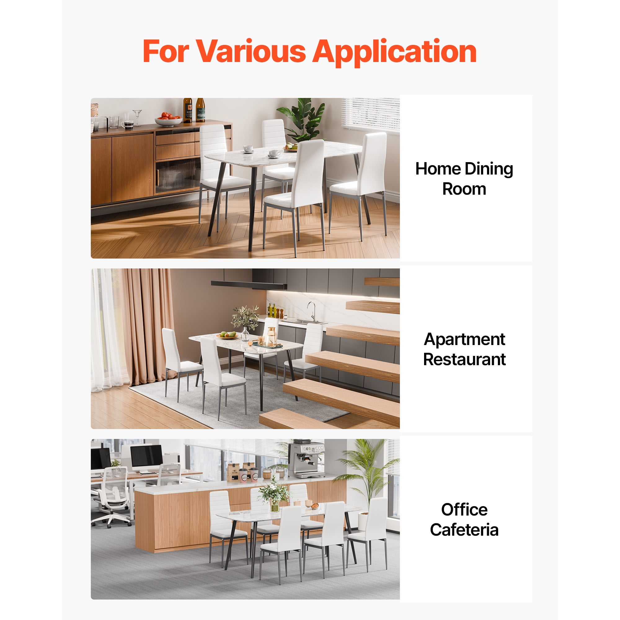 KFFKFF Set of 6 Modern Dining Chairs with Upholstered Leather, Comfortable Cushions, and Sturdy Metal Legs, Space-Saving Design for Kitchen or Dining Room, White