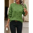 thumbnail image 4 of Women'S Polka Dots Sweaters Long Sleeve Round Neck Knitted Pullover Tops Green XL, 4 of 9