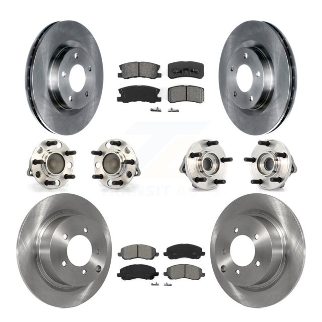 Transit Auto Front Rear Hub Bearings Assembly Disc Brake Rotors and Semi-Metallic Pads Kit (10Pc) for Car Chrysler Sebring Dodge Avenger 200 with 302mm Diameter Rotor - Left Right Side KBB-109600