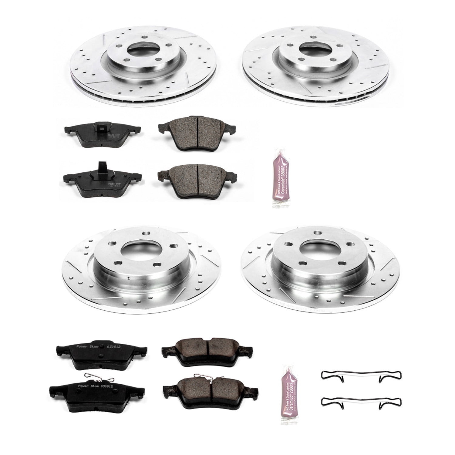 PowerStop Front and Rear Z23 Evolution Sport Carbon-Fiber Ceramic Brake Pad and Drilled & Slotted Rotor Kit Fits: MAZDA Select Models K4056