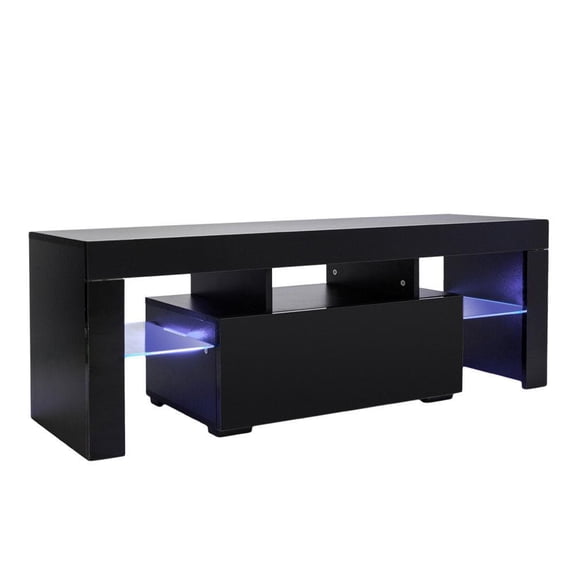 SalonMore Modern Television Stand, LED Lighted Cabinet for TVs up to 75'', Home Entertainment Center for Living Room, 71'' x 14'' x 18'', Black