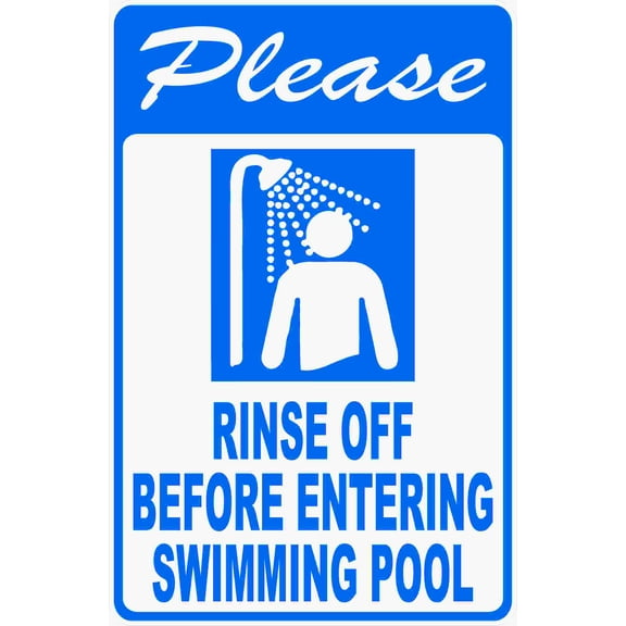 Please Rinse Off Before Entering Swimming Pool Sign. 9x12 Metal. Rules Pools Shower