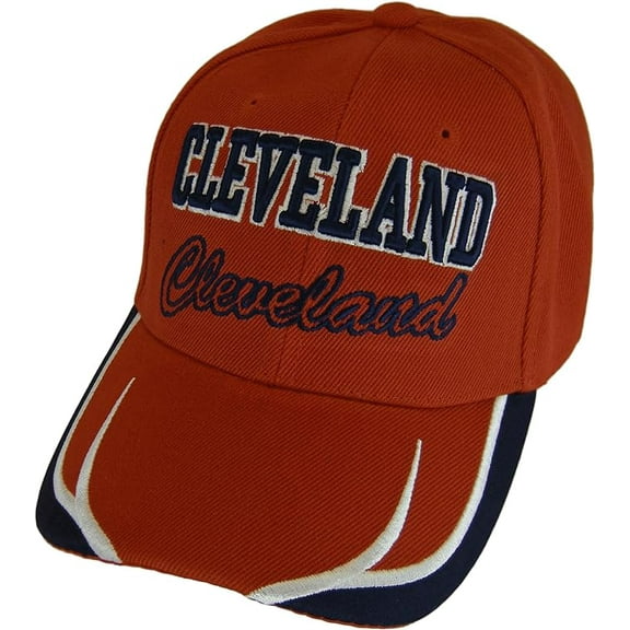 Cleveland City Name Block and Script Lettering Baseball Cap with Embroidered Bill (Red/Navy)
