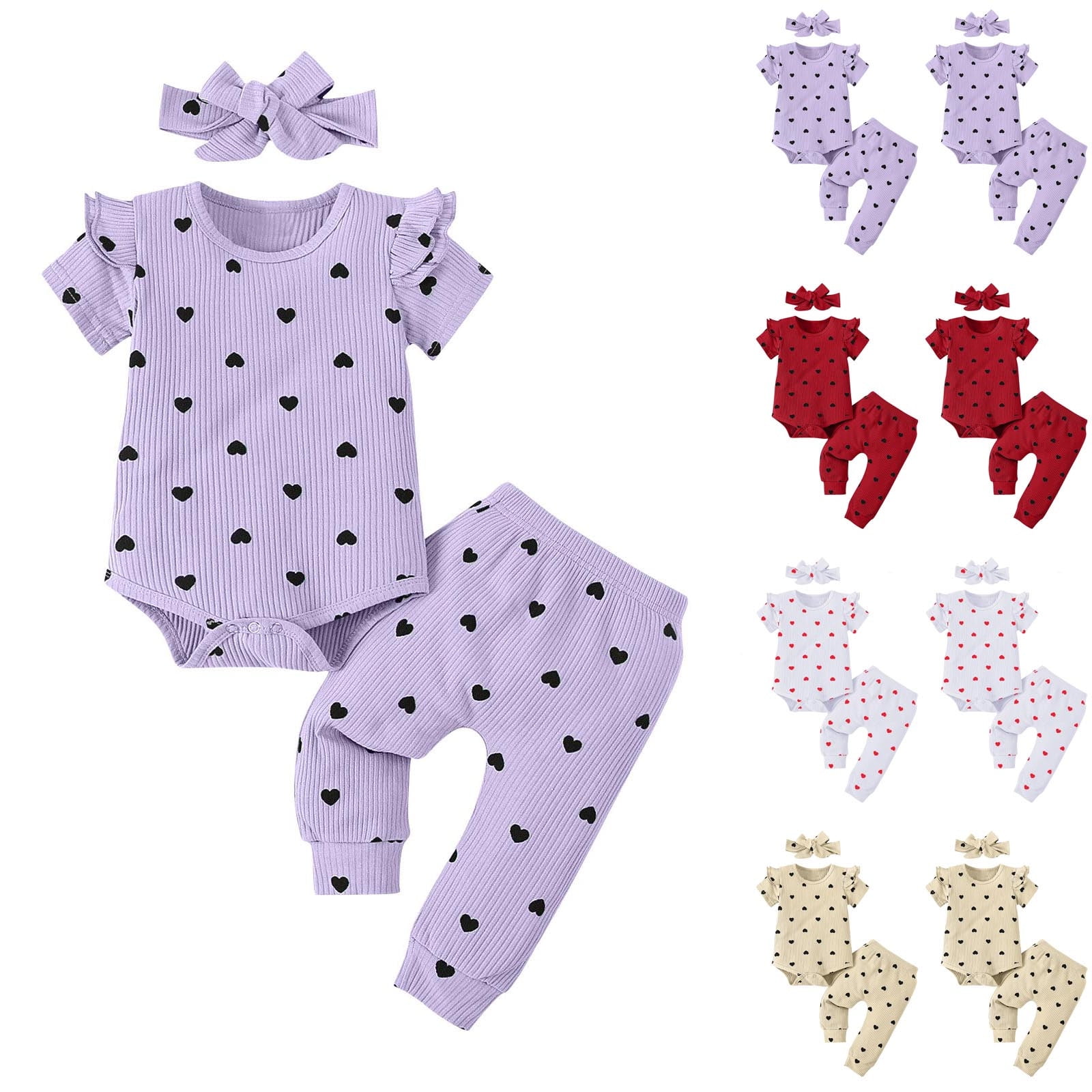 THDHVS Baby Girl Outfits,Fashion Print Flutter Sleeve Top Elastic Waist Pants and Headband Soft 3 Piece Set for Baby Nursery and Playtime,Toddler Girl Clothes 12-18 Months