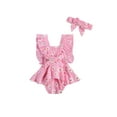 thumbnail image 3 of Douhoow 0-24M Newborn Girls Ruffle Floral Romper Backcross Jumpsuit +Headband Baby Sunsuit, 3 of 5