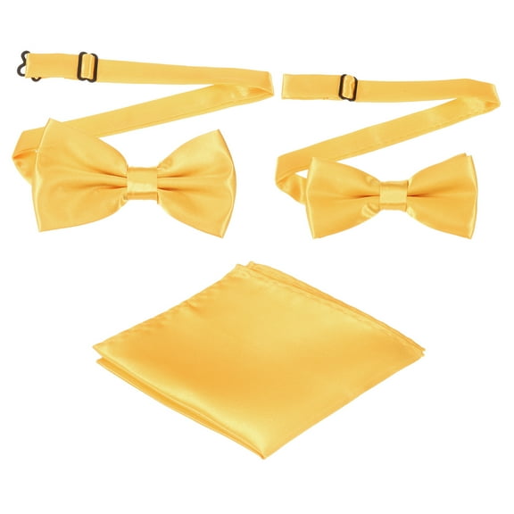 Bow Tie for Men, Adjustable Bow Ties with Pocket Square Pre-tied Bow Ties Sets for Wedding (Light Yellow, 2Size)