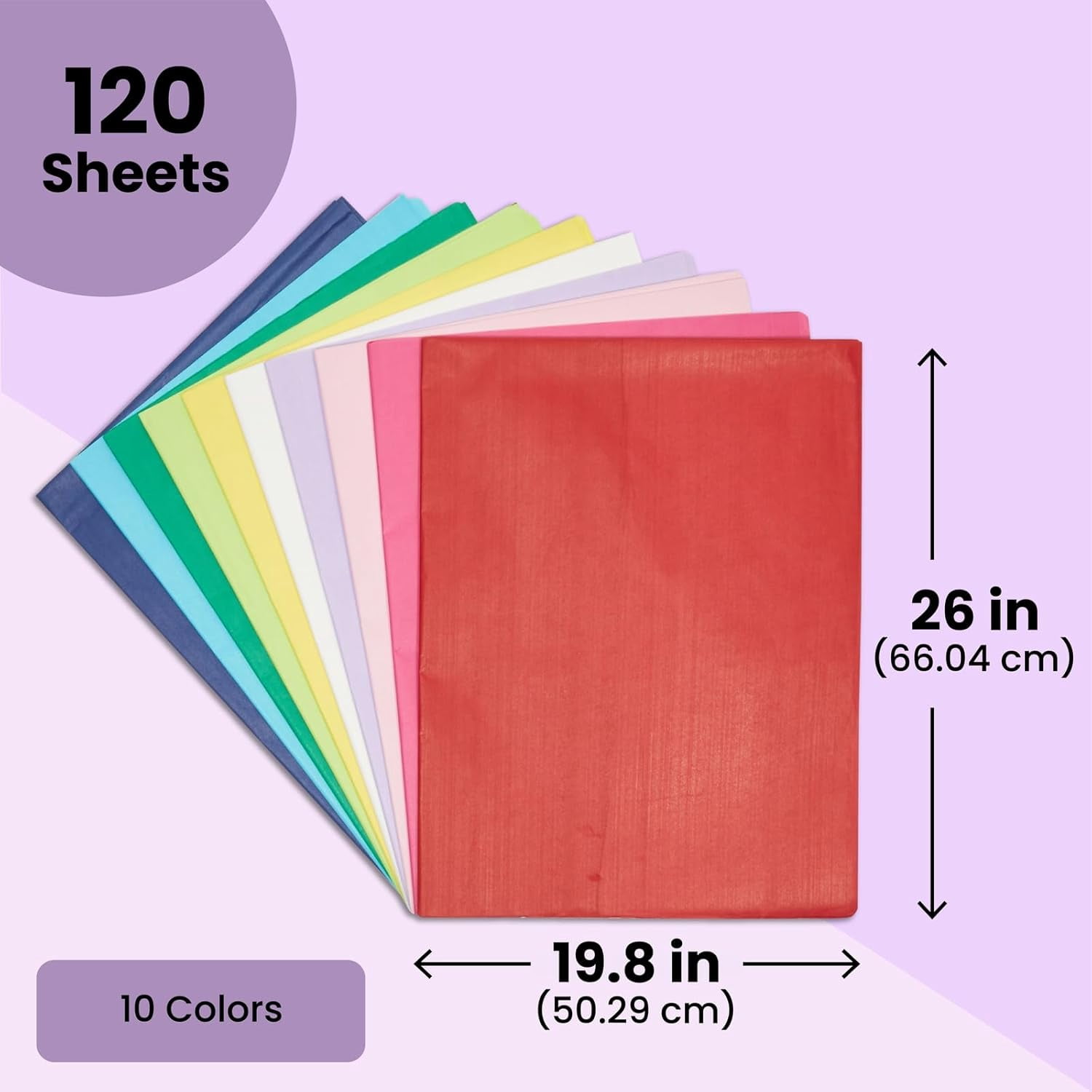 Colorful Tissue Paper for Gift Bags and Wrapping - 120 Sheets Presents & Supplies (10 Colors, 26" L x 19.8" W)