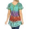 thumbnail image 2 of Sakkas Dina Relaxed Fit Sequin Tie Dye Embroidery Cap Sleeves Blouse / Top - Turquoise - Plus Size, 2 of 5