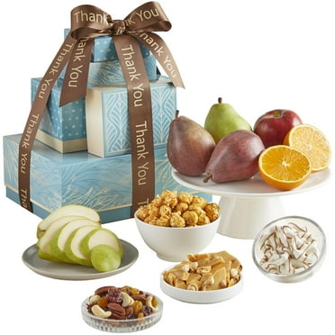 GreatFoods Thank You Fresh Fruit & Treats Tower with Fruit and More, Fruit Basket Gift to say Thank You for Corporate Gifting, Snack Gift Basket, Gourmet Food Gifts