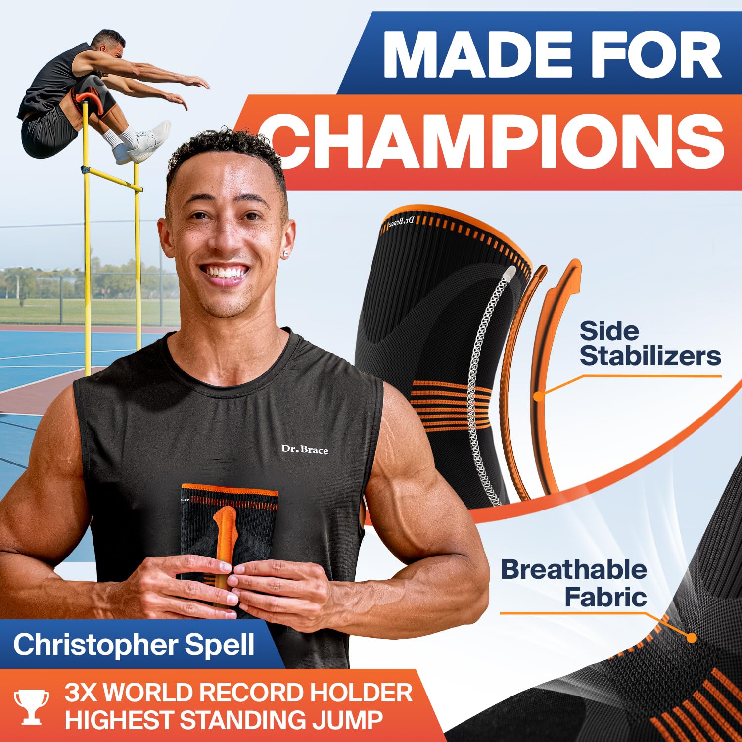 DR. BRACE ELITE Knee Brace with Size Stabilizer (2 Pack) Knee Brace for Women & Men, Workout, Sports, Daily Knee Compression Sleeve for Maximum Knee Pain Support & Fast Recovery (Mars, XXX-Large)