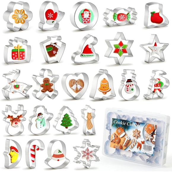 ESDOPA Christmas Cookie Cutters Set - 24Pcs Winter Holiday Christmas Shape Cookie Cutter Set in Storage Box, Stainless Steel Metal Biscuit Cutter for Holiday Decoration