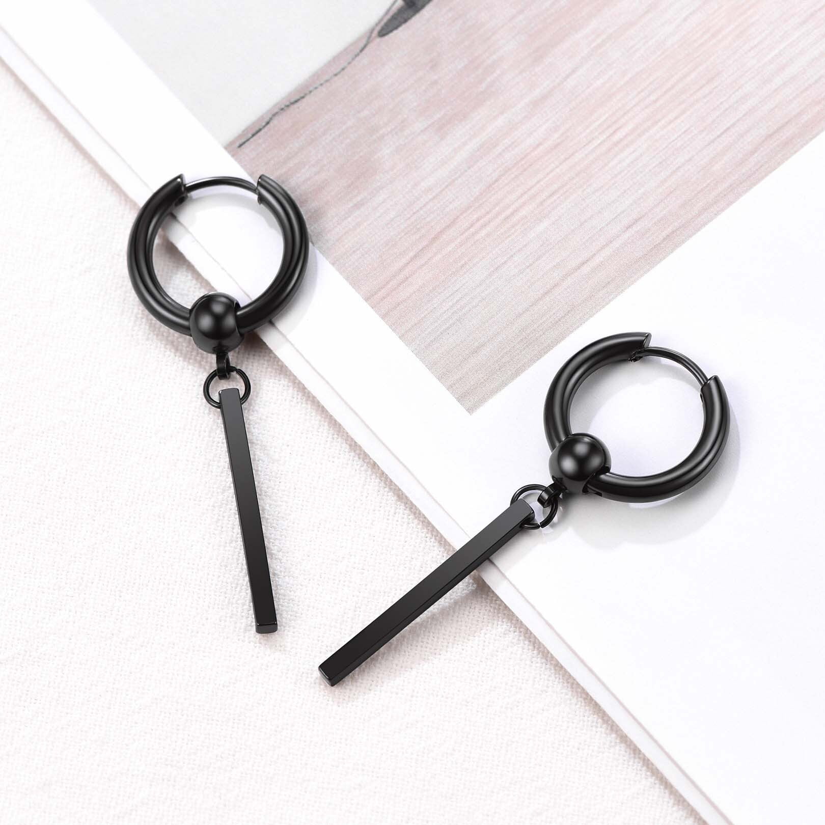 FOCALOOK Black Hoop Earrings for Women Drop Dangle Long Vertical Bar Earrings