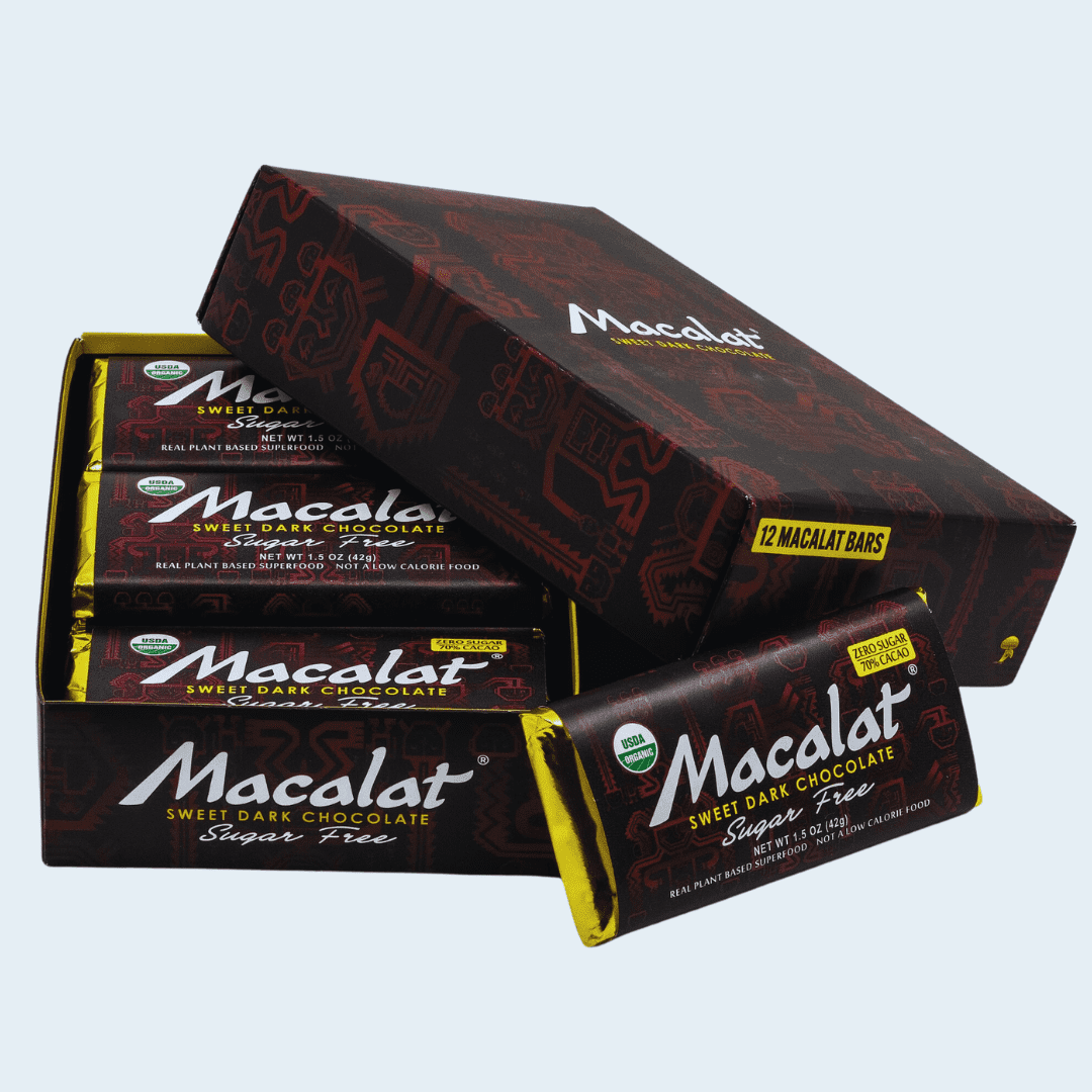 Macalat Organic Mushroom Extract Dark Chocolate Bars 12 Bars Sugar-Free Gluten-Free
