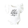 thumbnail image 2 of Aojekbee Infant Baby Girl Ruffled Sleeves Jumpsuit Letter Print Round Neck Romper for Mother's Day, 2 of 10