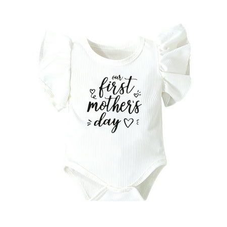 

AIGUR Newborn Baby Girl Ruffled Sleeves Jumpsuit Polyester Letter Print Round Neck Romper for Mother s Day