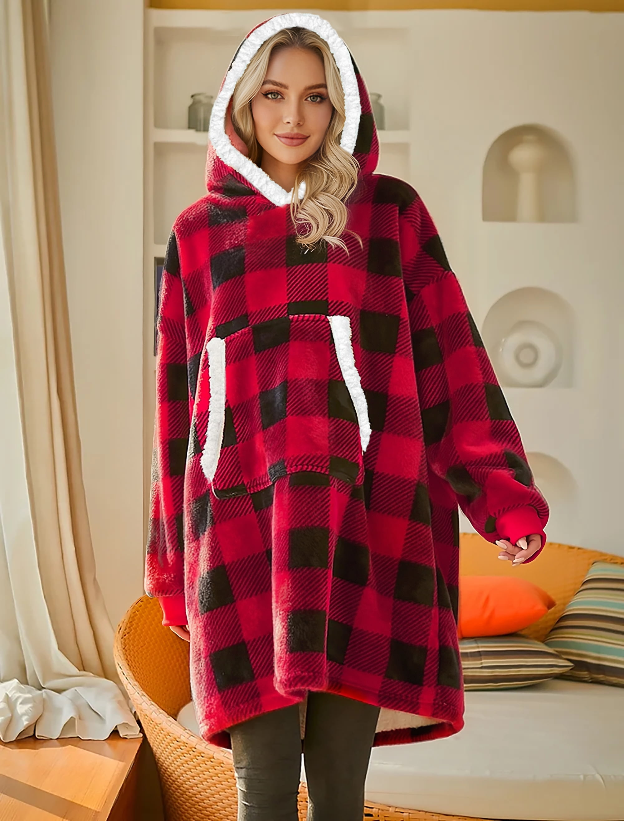 Fantaslook Wearable Blanket Hoodie for Women and Men, Oversized Sherpa Fleece Blanket Sweatshirt with Sleeves & Pocket