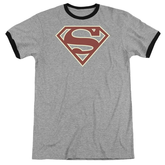 Superman Crimson & Cream Shield Adult Ringer T-Shirt Heather Black