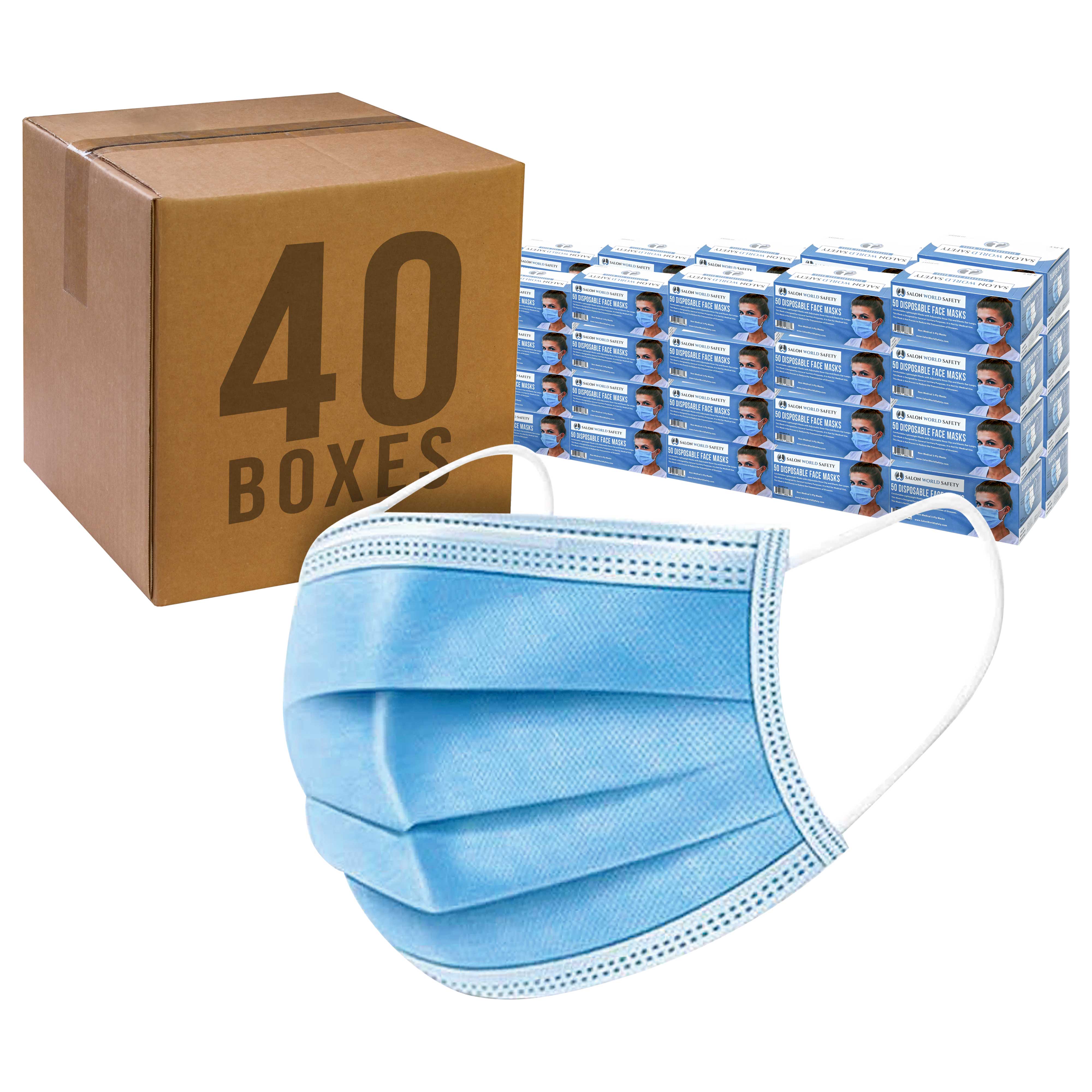 Bulk 40 Boxes (2000 Masks) in Sealed Dispenser Boxes of 50 3 Layer