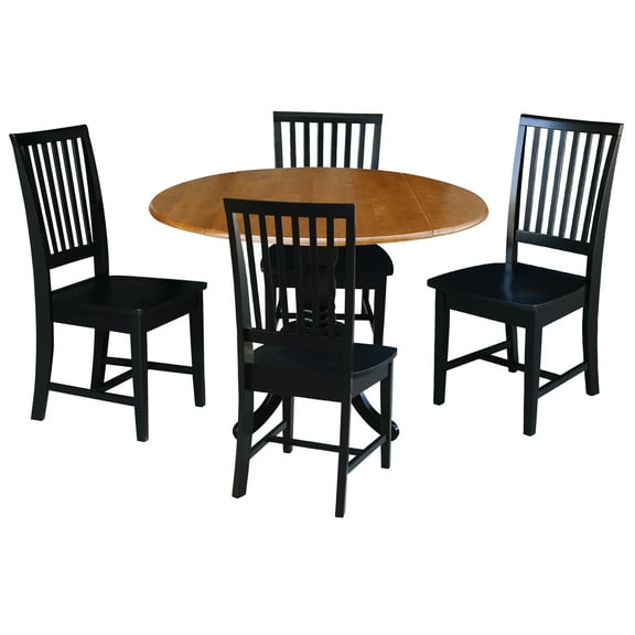 International Concepts Solid Wood 5-Piece Dining Set with 42 in. Dual Drop Leaf Dining Table and 4 Slat Back Dining Chairs in Black/Cherry