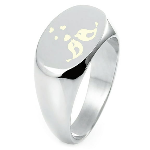 Sterling Silver Lovebirds Heart Engraved Oval Flat Top Polished Ring