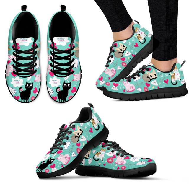 Zapatillas cómodas de marca con diseño de gatito/gato negro de dibujos animados, zapatillas blancas con cordones, zapatillas casuales planas para mujer
