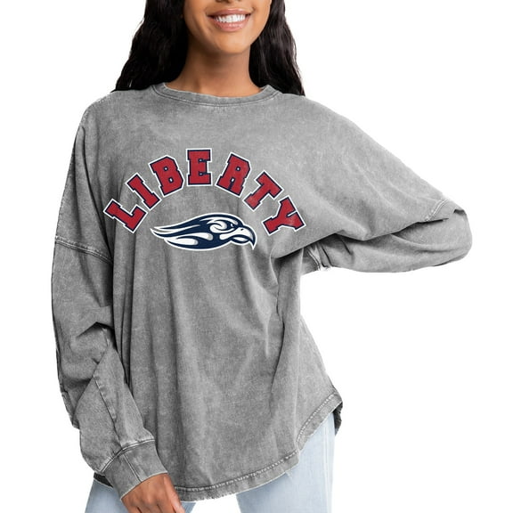 Women's Gameday Couture Gray Liberty Flames Faded Wash Pullover Sweatshirt