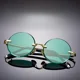 thumbnail image 2 of Gafas de sol clásicas sin montura para hombre y mujer, lentes de cristal verde oscuro, redondas, Retro, para conducir al aire libre, 2 of 4