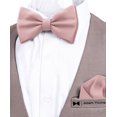 thumbnail image 4 of Boy's Rose Pastel Bow Tie with Handkerchief Set Pre-Tied Style Formal Satin Classic Bowtie for Tuxedo Faux Silk, by Adam Young (Medium, Blush Pink), 4 of 5