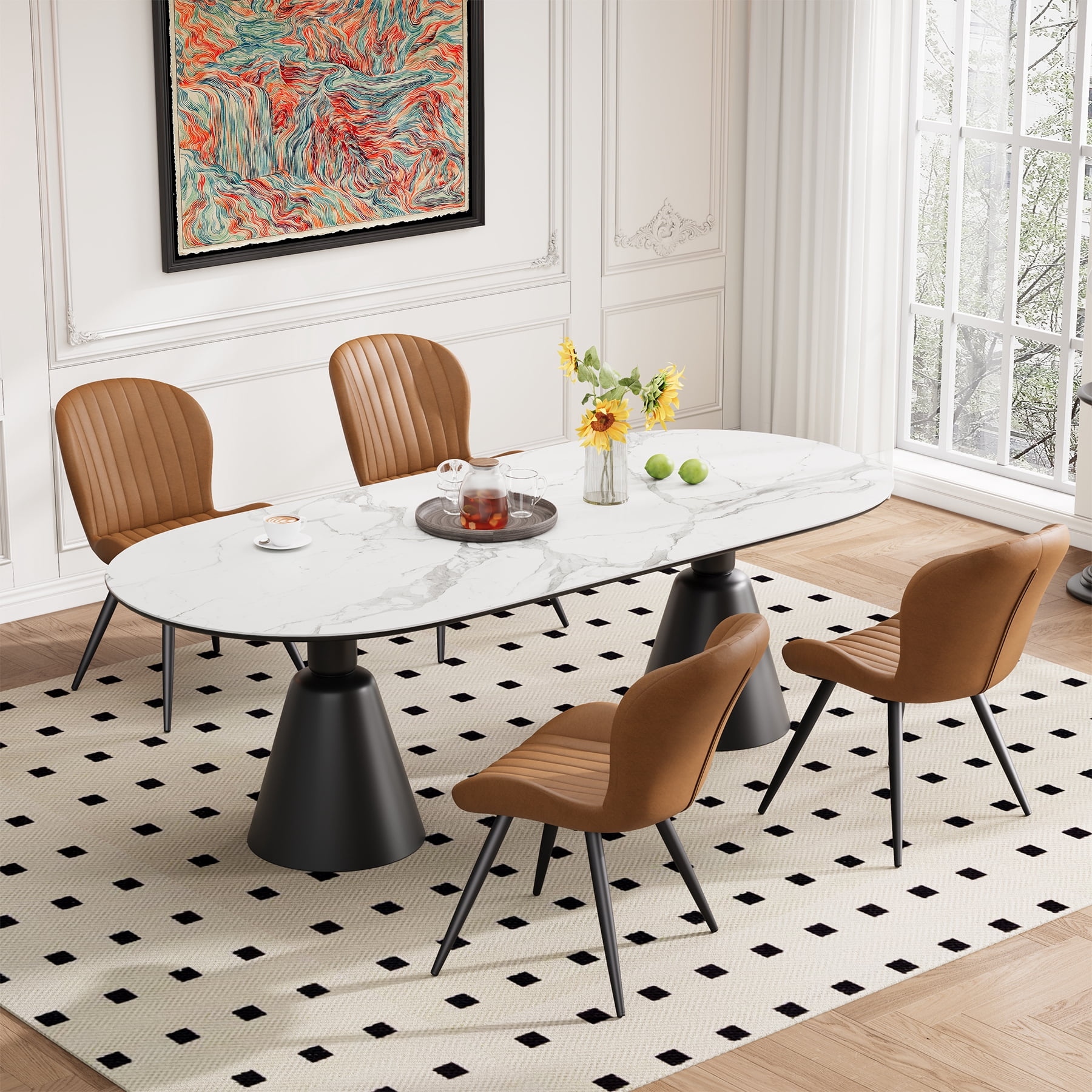 MOONMISS Upholstered Dining Chairs Set of 4,Modern Kitchen Side Chairs with Backrest and Metal Legs,Brown