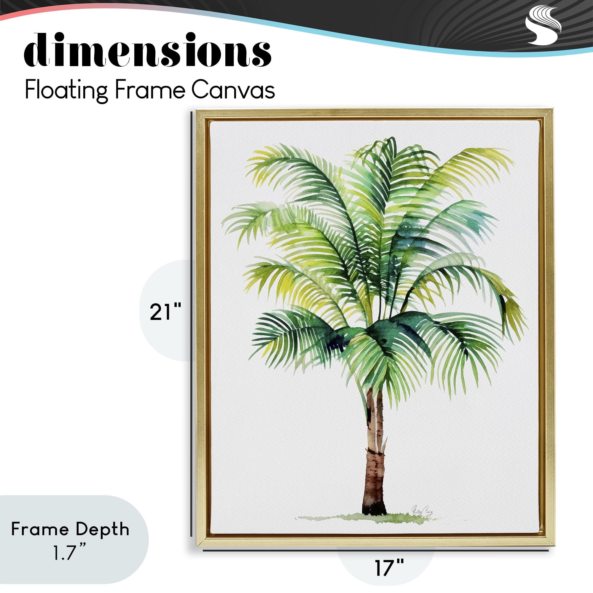 Stupell Industries Breezy Fronds Palm Gold Framed Floater Canvas Wall Art, design by Shelly Craig