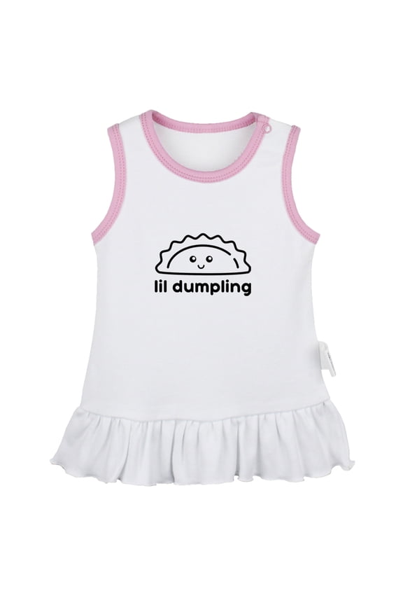 Little Dumpling Wonton Dimsum Bao Funny Dresses For Baby, Newborn Babies Skirts, Infant Princess Dress, 0-24M Kids Graphic Clothes (White Sleeveless Dresses, 0-6 Months)