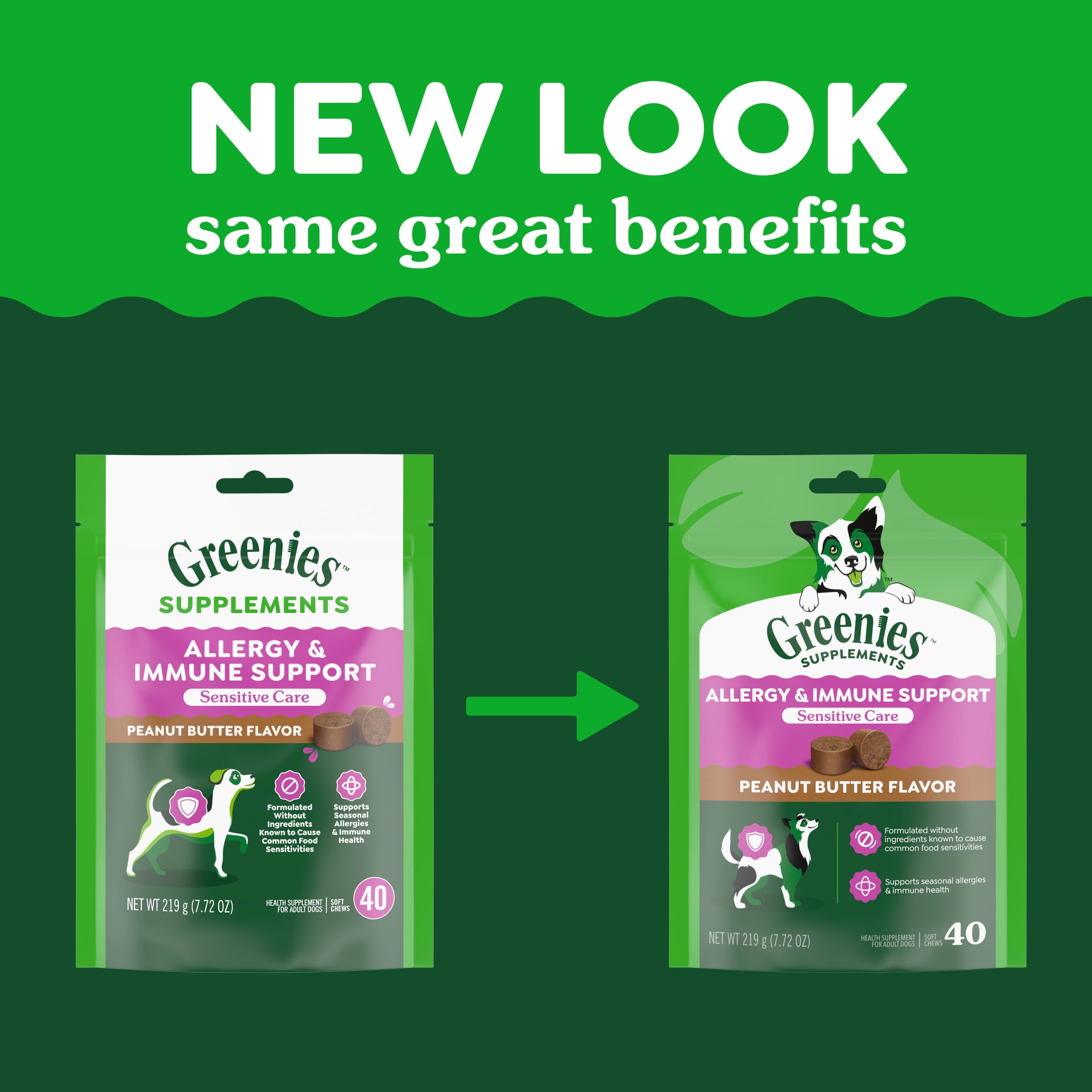 Greenies Supplements Peanut Butter Flavor Allergy & Immune Support Dog Chews, 7.76 oz Pouch