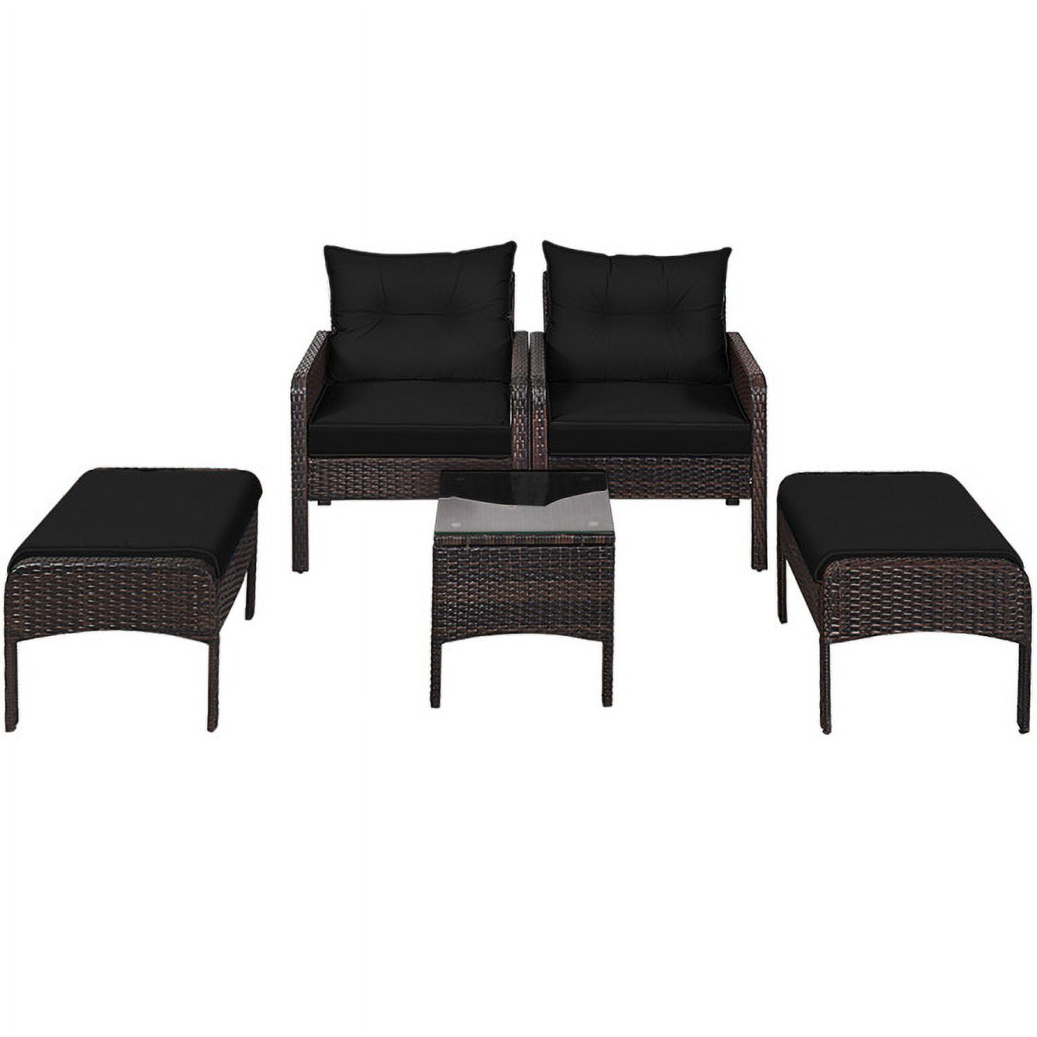 Aimee Lii 5 Pieces Patio Rattan Sofa Ottoman Furniture Set with Cushions, Outdoor Patio Furniture, Black