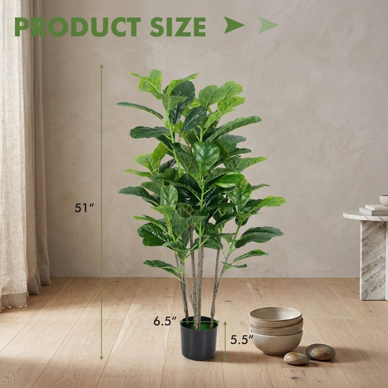 Vebreda Artificial Plant Decor, 51 Inches 2-Pack Artificial Fiddle Leaf Fig Tree for Indoor and Outdoor, Vivid and Full Appearance