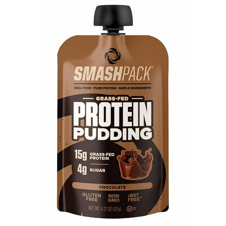 SmashPack Protein Pudding - Grass-Fed Protein Pudding Pouches - Low Sugar, Low Carb Snack - 15g Protein - 4g Sugar - 130 Calories - Gluten Free, Non-GMO & rBST-Free