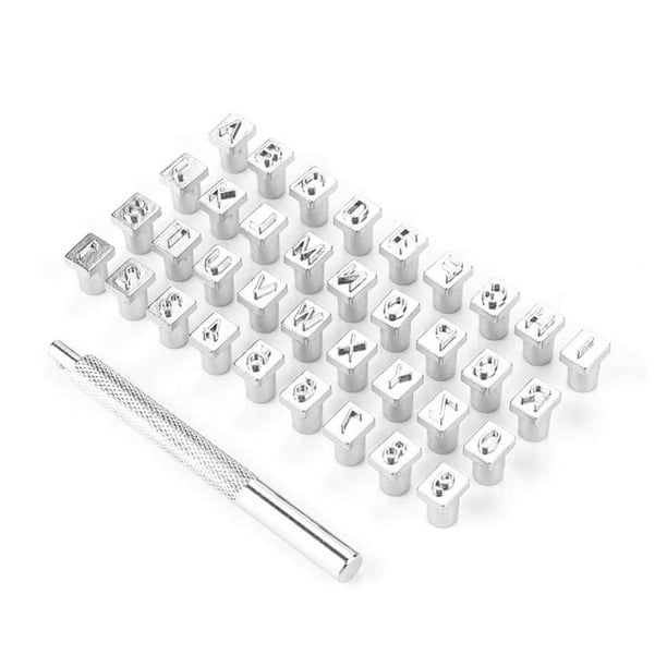 caja de 36 juegos de sellos de letras y números, herramientas de estampado de metal para punzones de madera de 6 mm