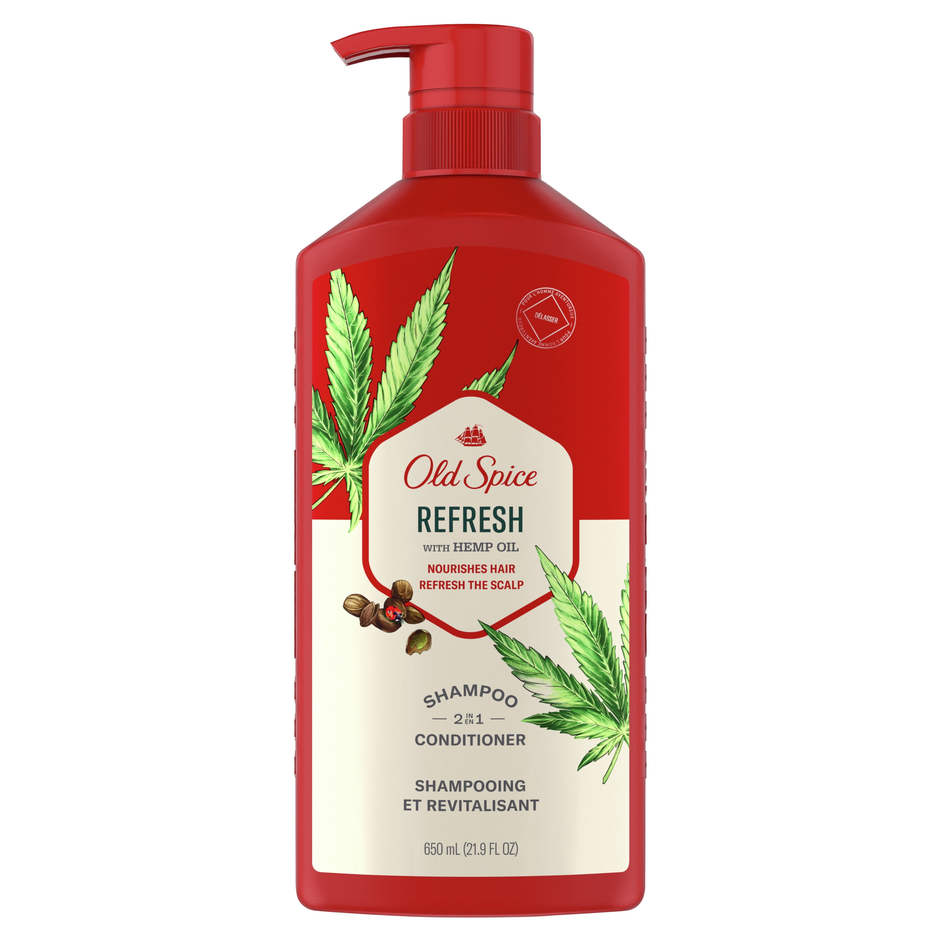 Old Spice Refresh 2 in 1 Shampoo Conditioner, Hemp Seed, 22 fl oz