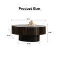 thumbnail image 2 of 43.3" Oval Coffee Table with Handcrafted Relief, Sturdy Pedestal Wooden Olive-Shaped Tea Table, Circle Fluted Drum Coffee Table for Apartment Living Room, Walnut+Black, 2 of 5