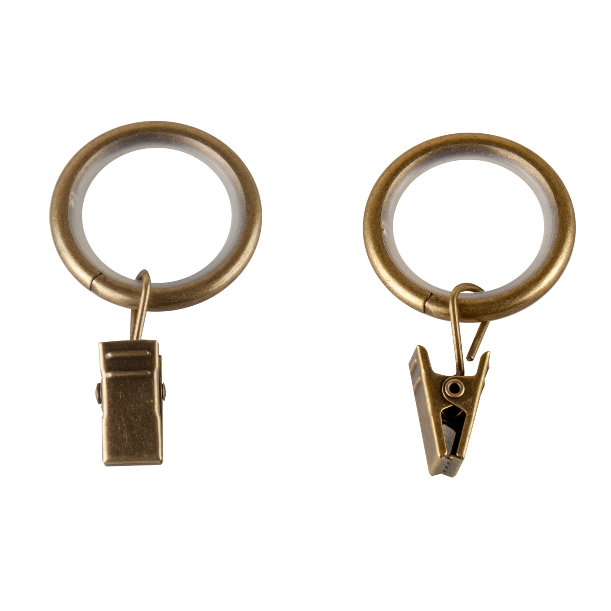 PlusCasa Noise-Canceling 7/8 inch Antique Brass Curtain Rings with Clips (10 Count)
