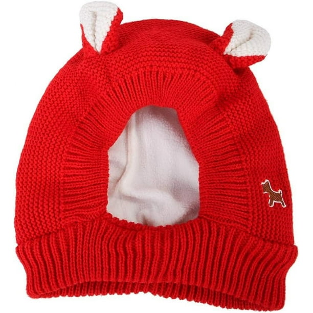 Gorro de punto para perro, gorros cálidos navideños para mascotas, gorro navideño para cachorros y gatos con orejas para perros medianos a grandes (rojo)