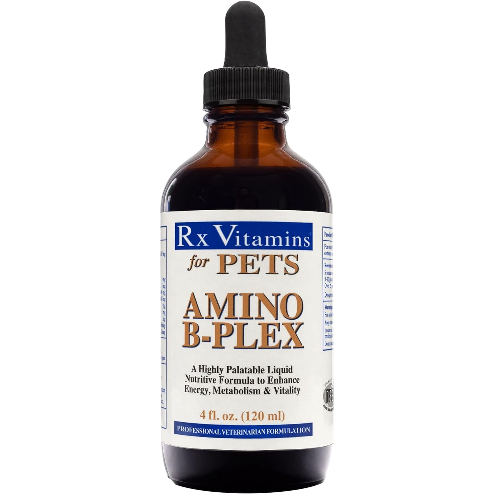 Rx Vitamins Amino B Plex for Pets - B Vitamin Complex Plus Amino Acids for Dogs & Cats - Vitamin Supplements for Dogs' & Cats' Total Body Support - 4 oz