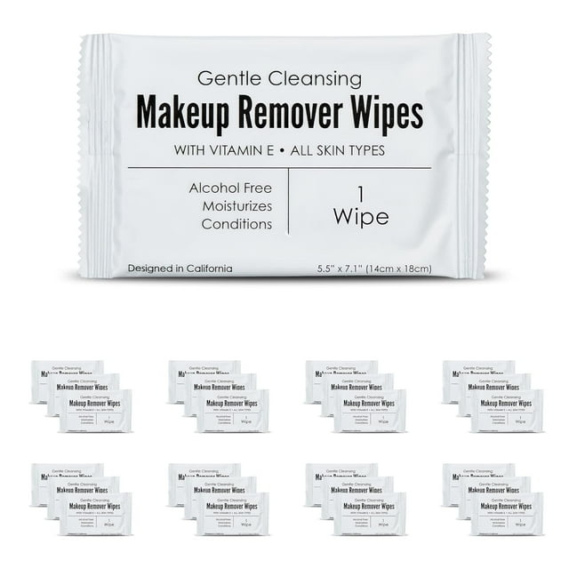 World Amenities - Bulk Makeup Remover Wipes | 500 Count| Individually Wrapped, Gentle Cleansing, Alcohol Free - All Skin Types - Vitamin E - 100% Rec