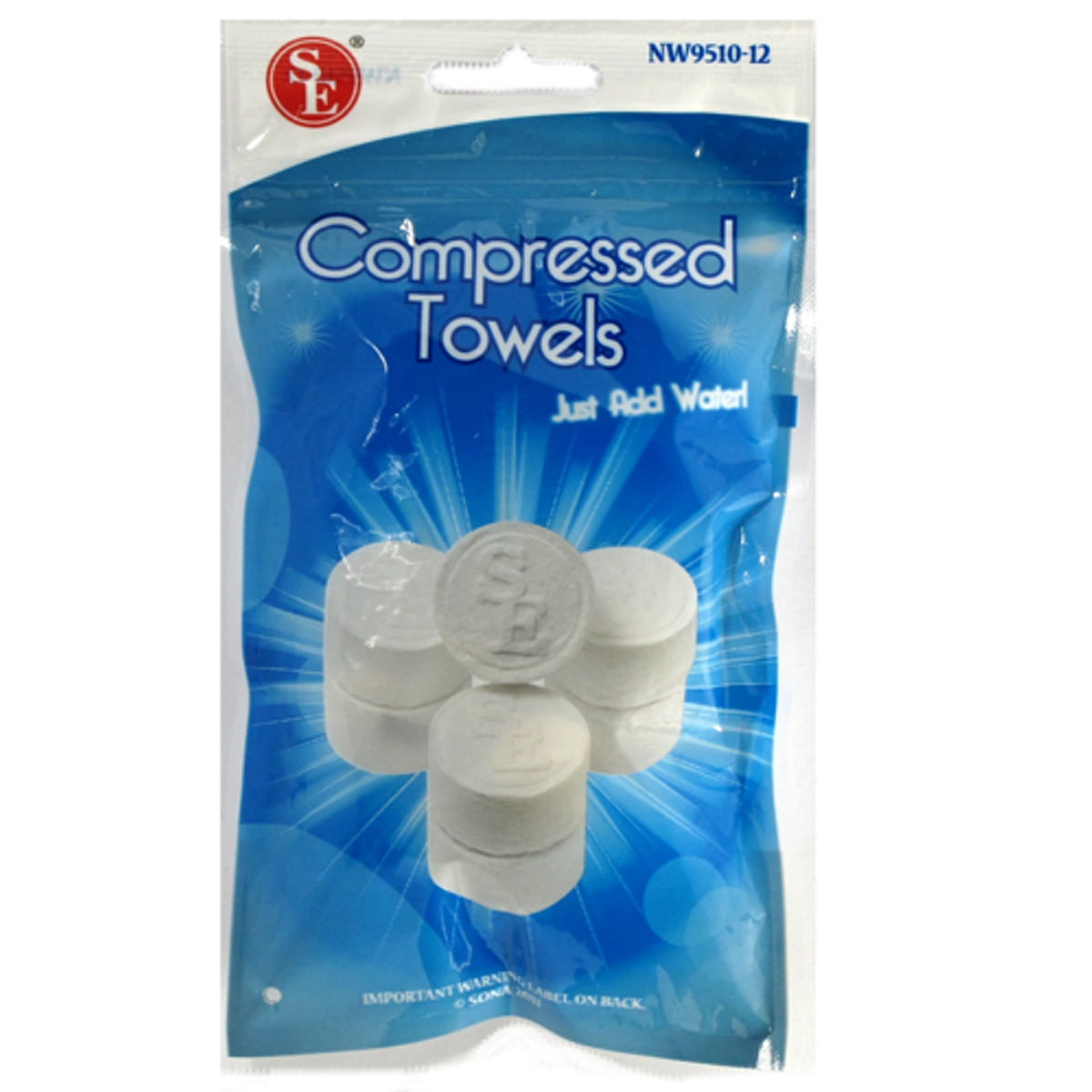 SE NW9510-12 Compressed Towels 12 Pack 9-1/2 x 10 Small White 9-1/2 x 10 Sona Enterprises