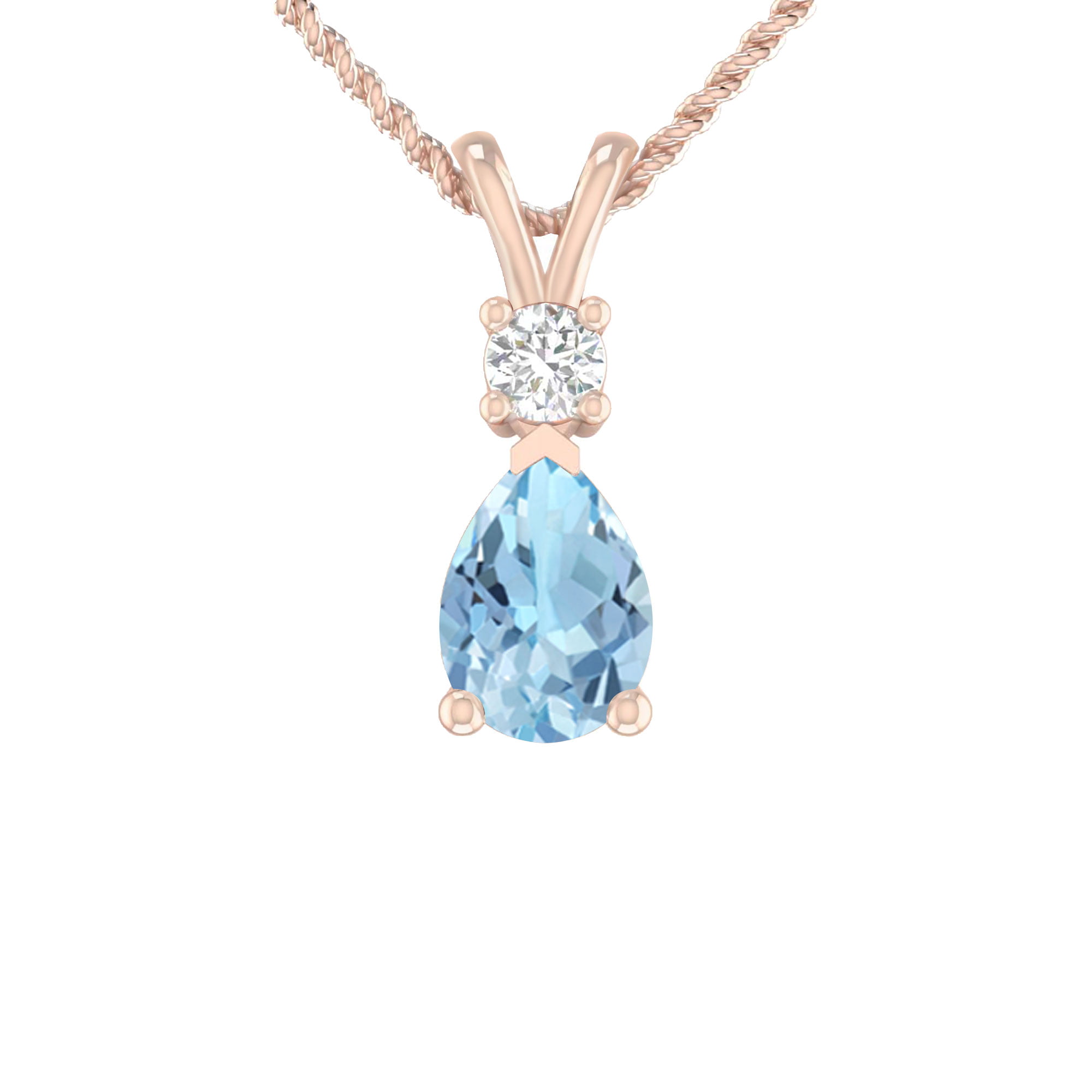 1.55 Carat 14K Rose Gold Aquamarine and Round Lab Grown Diamond Solitaire  Pendant Necklace for Women (G Color, SI Clarity)(7X5 mm Aquamarine)