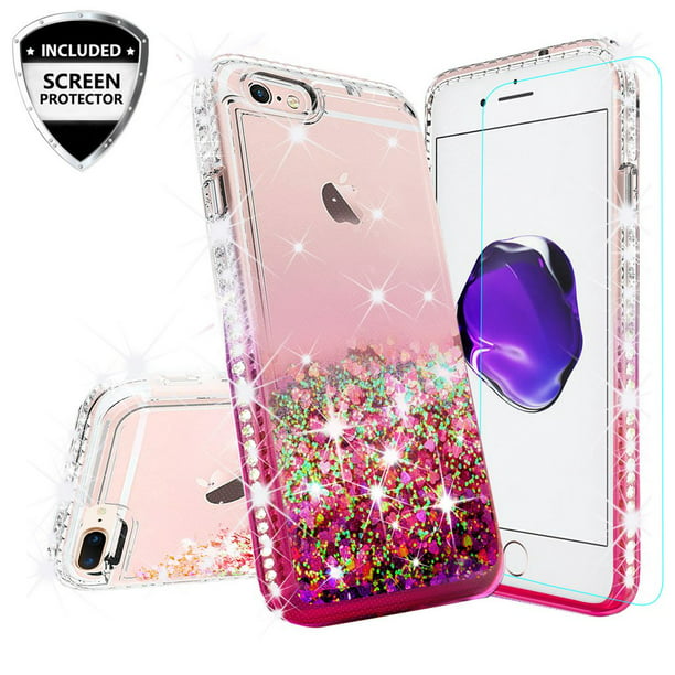 Case For Iphone 8 Plus Iphone 7 Plus Cute Liquid Glitter Bling Quicksand W Tempered Glass Shock Proof Phone Case For Girls Women Compatible For Apple Iphone 7 8 Plus Case Clear Pink Walmart Com