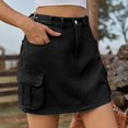 thumbnail image 4 of SDNall Womens Fashion Solid Color Elastic Waist Cowboy Cargo Skirt, 4 of 9