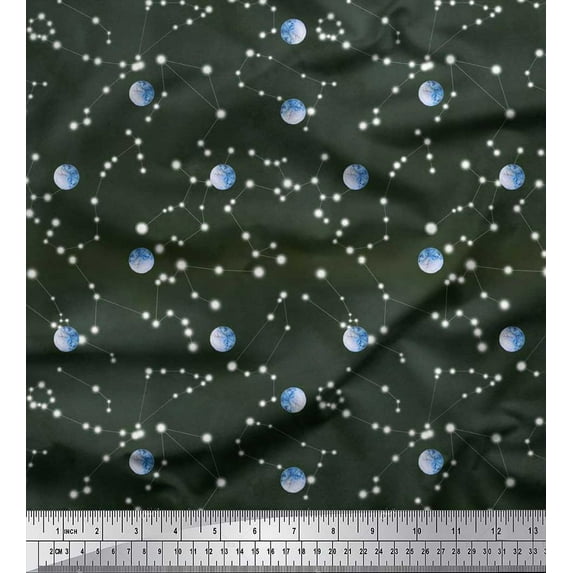 Soimoi Velvet Fabric Moon & Galaxy Print Fabric by Yard 58 Inch Wide