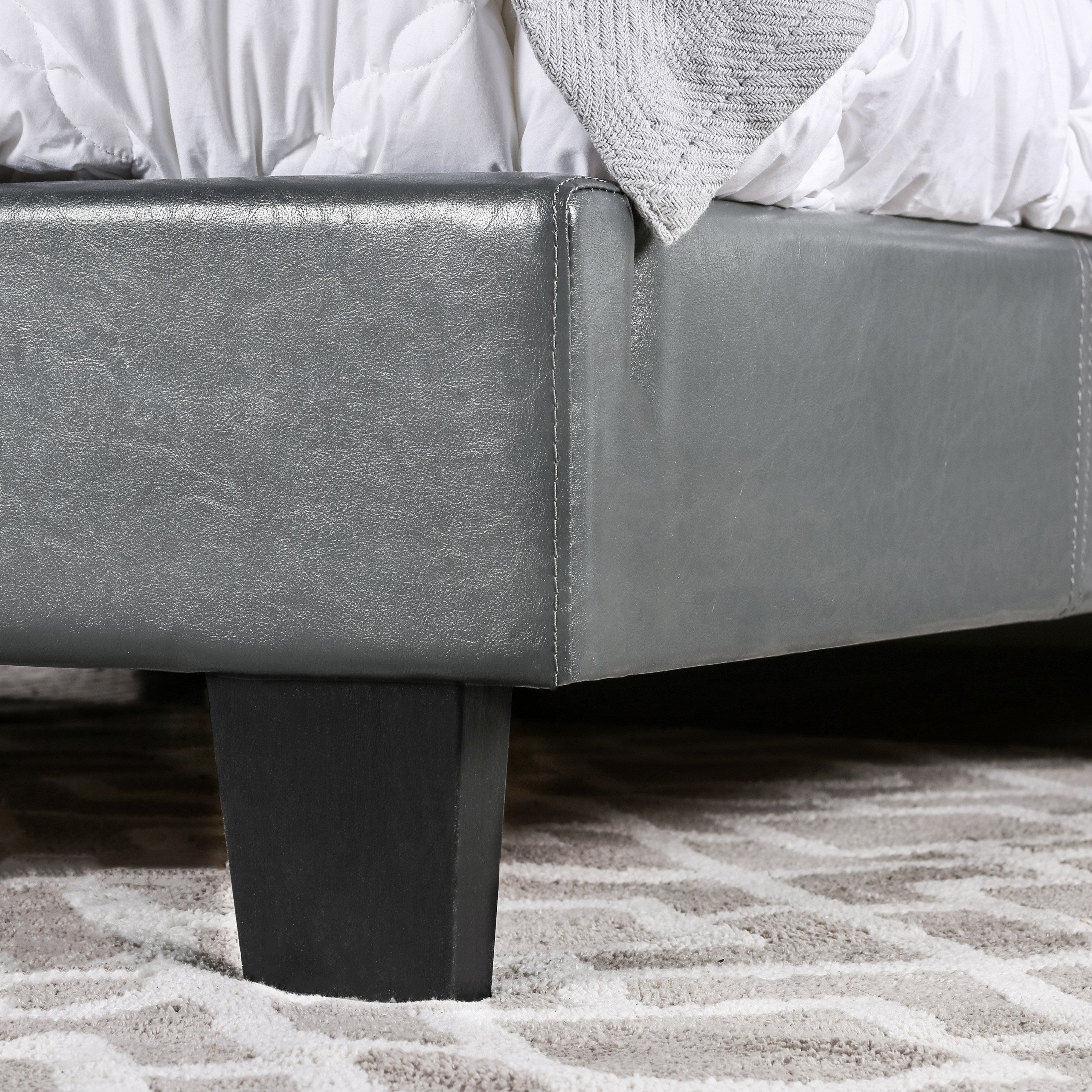 Furniture of America Mellie Faux Leather Bed, Eastern King, Gray