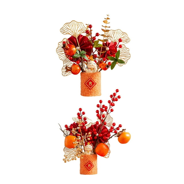 2 juegos de flores artificiales chinas tradicionales en maceta para centro de mesa decorativo Estilo A 26x15x29cm Estilo C 24x20x28cm