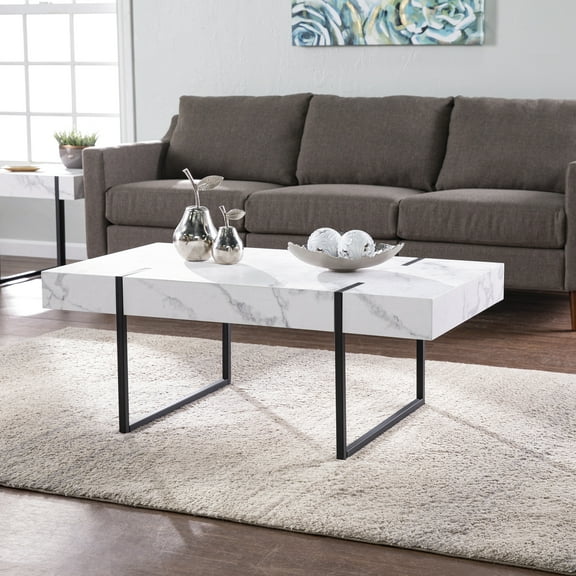 SEI Furniture Rangley Faux Marble Top Cocktail Table in Black-White
